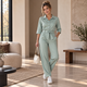Gestreepte Travel Jumpsuit met Driekwart Mouwen - Mint
