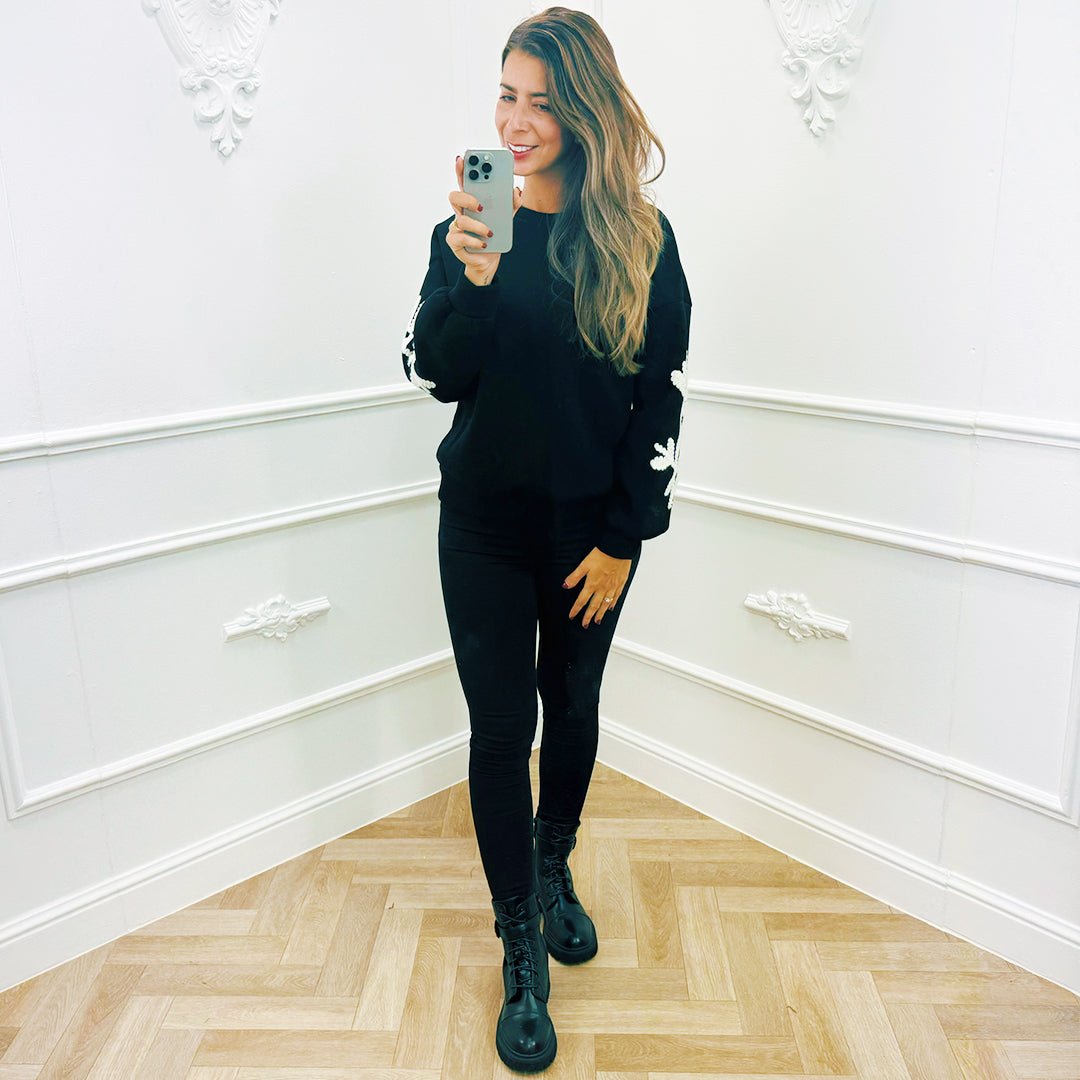 Sweater Bloem Zwart - BlushFashionstore