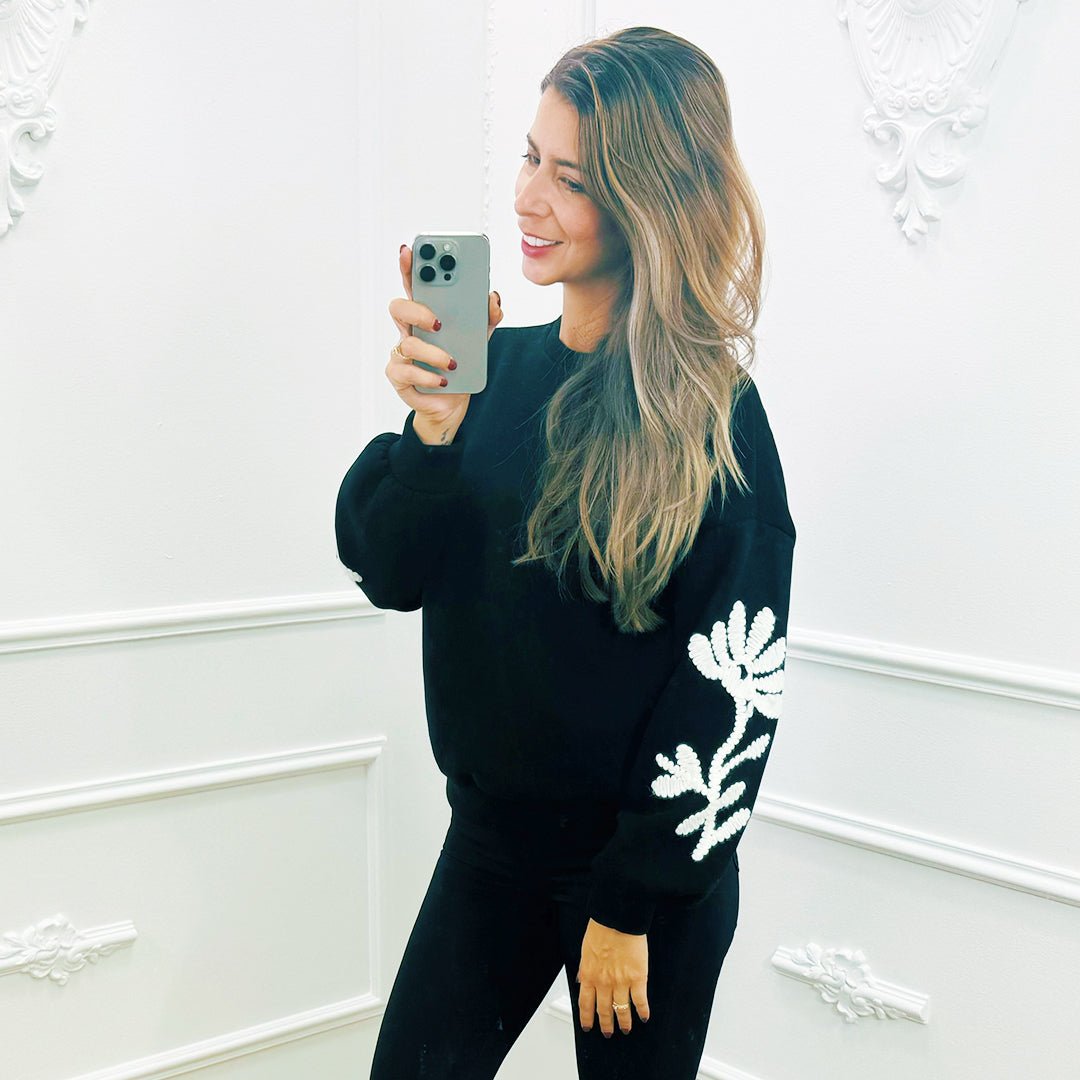 Sweater Bloem Zwart - BlushFashionstore