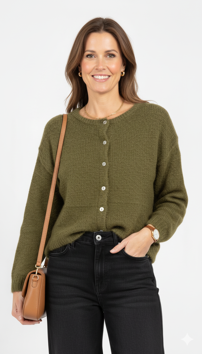 Groene Fluffy Cardigan – Zacht Damesvest met Knopen