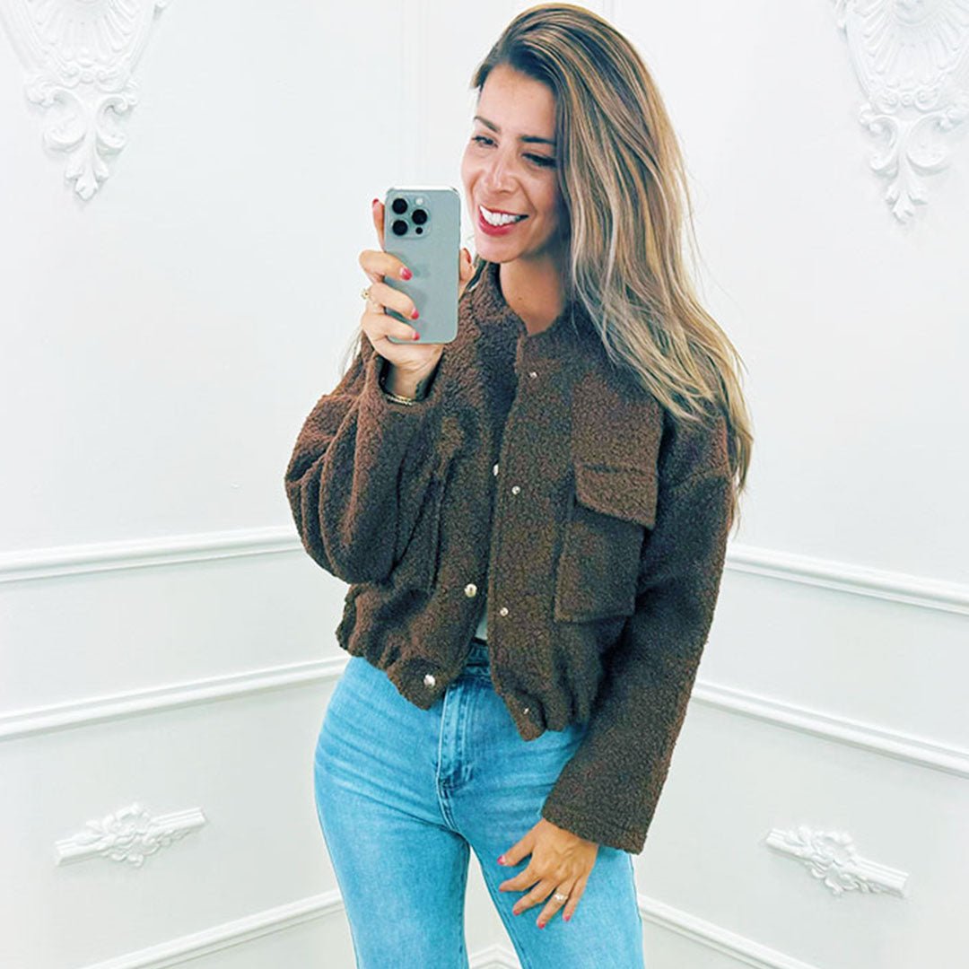 Teddy Bomber Kort Choco - BlushFashionstore