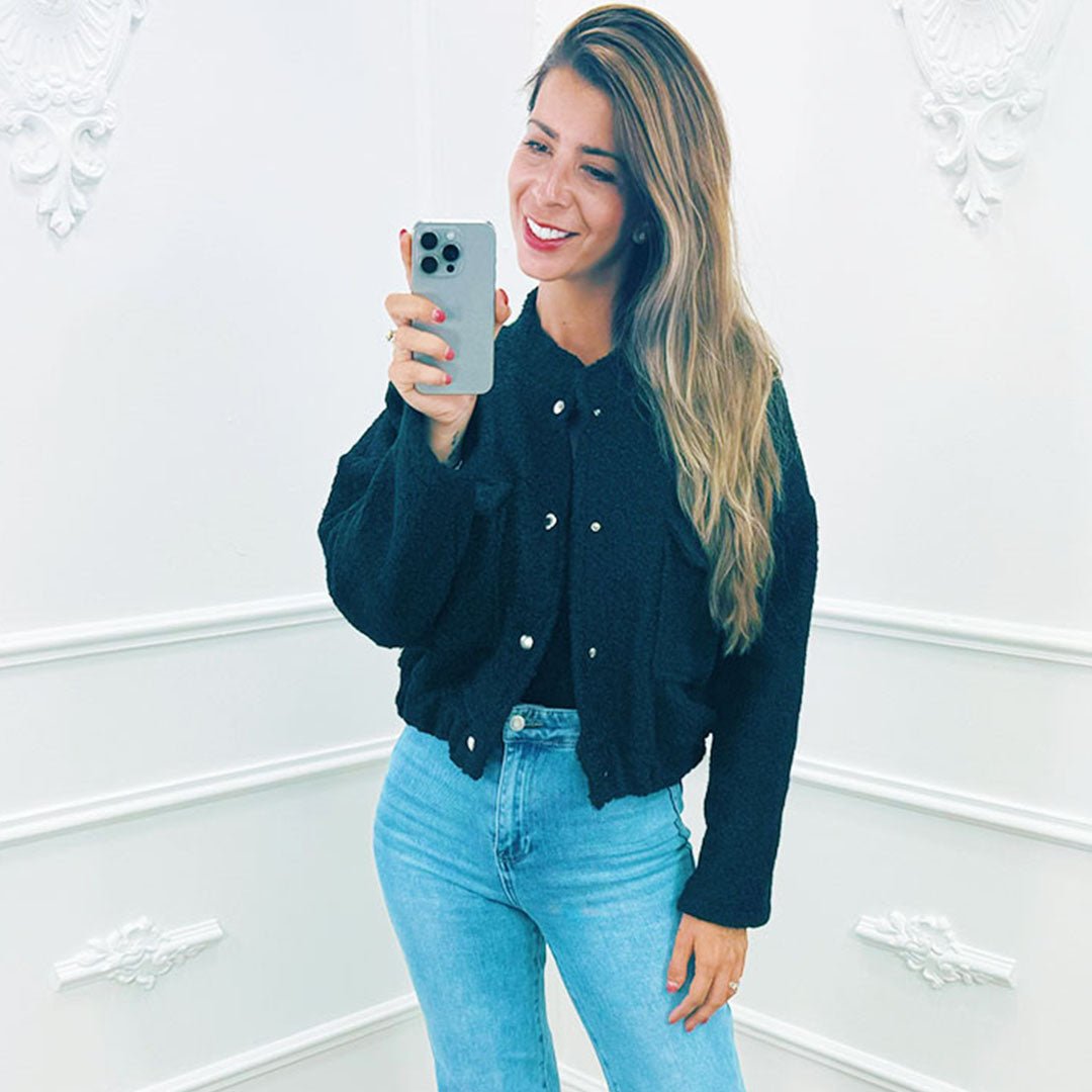 Teddy Bomber Kort Zwart - BlushFashionstore