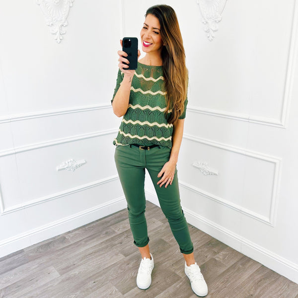 Top Knit Lurex Army - BlushFashionstore