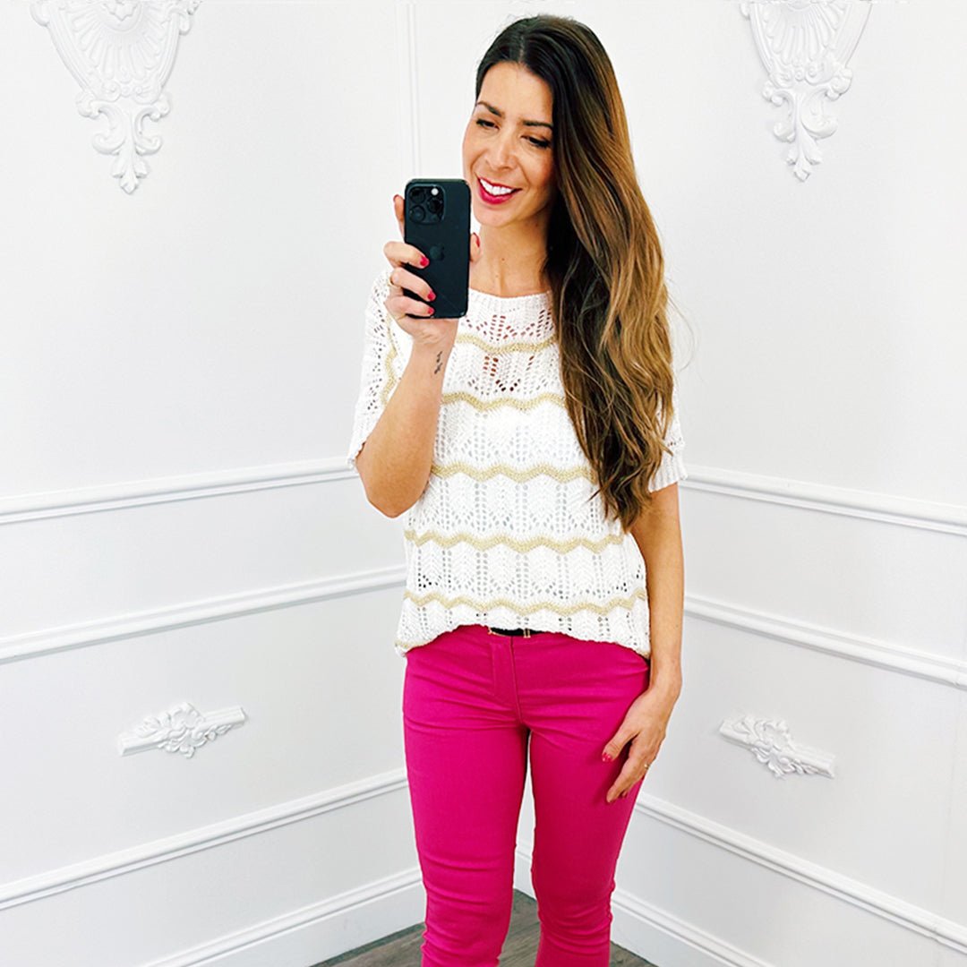 Top Knit Lurex Wit - BlushFashionstore