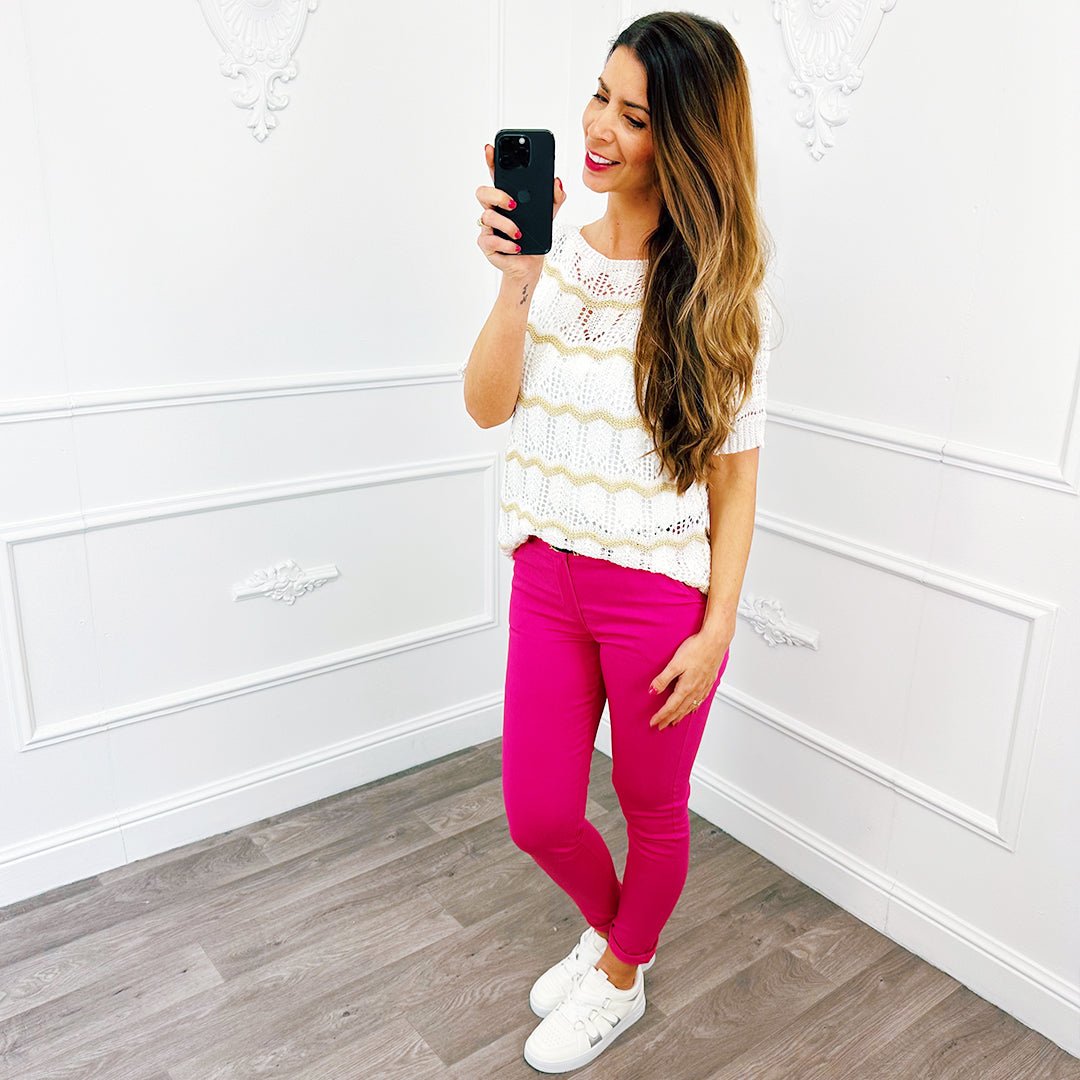 Top Knit Lurex Wit - BlushFashionstore