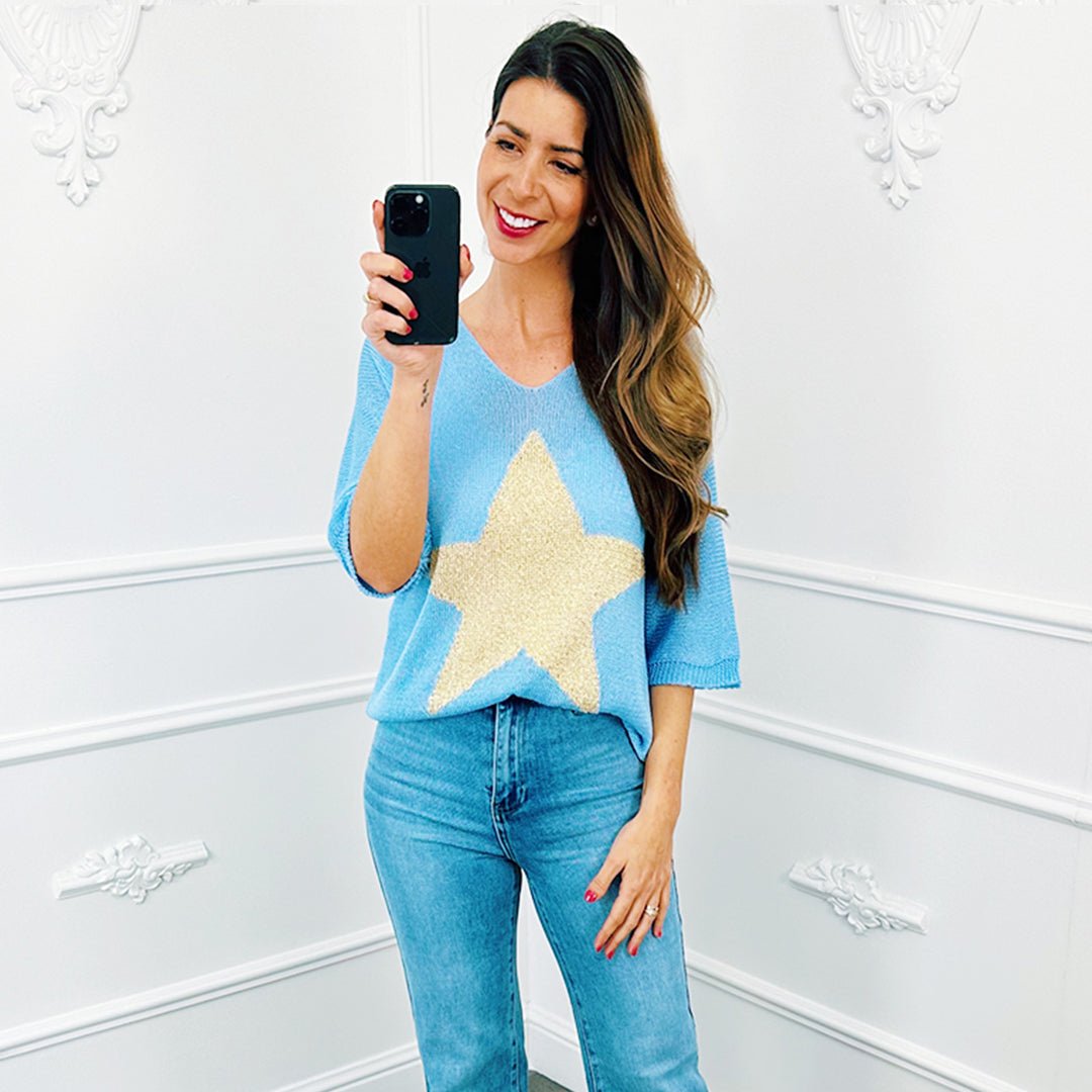 Top Knit Ster Blauw - BlushFashionstore