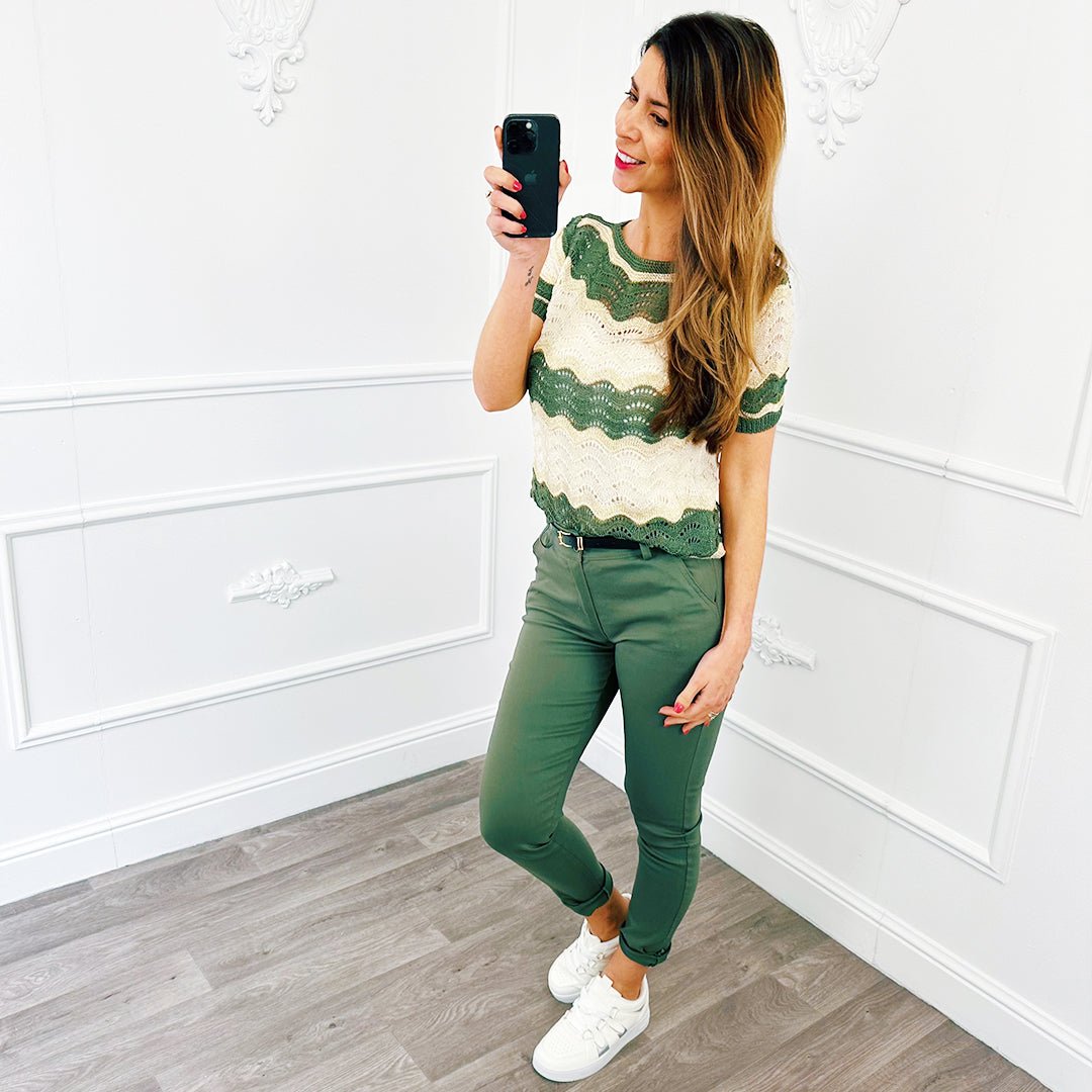 Top Knit Wave Lurex Army - BlushFashionstore