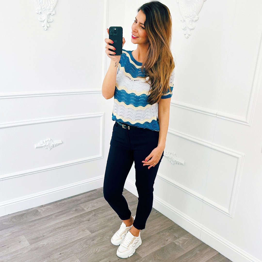 Top Knit Wave Lurex Marine Blauw - BlushFashionstore