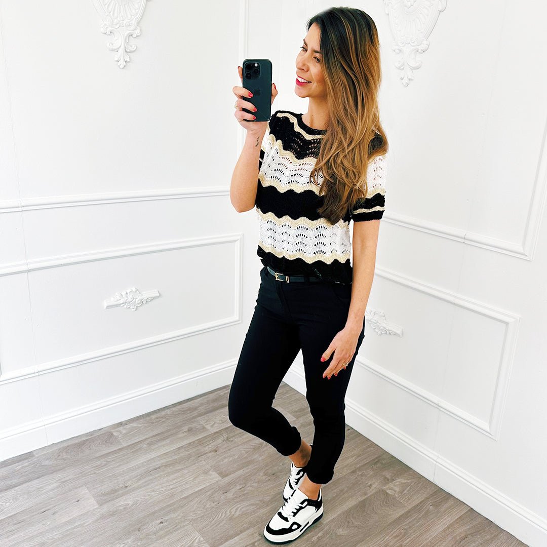 Top Knit Wave Lurex Zwart - BlushFashionstore