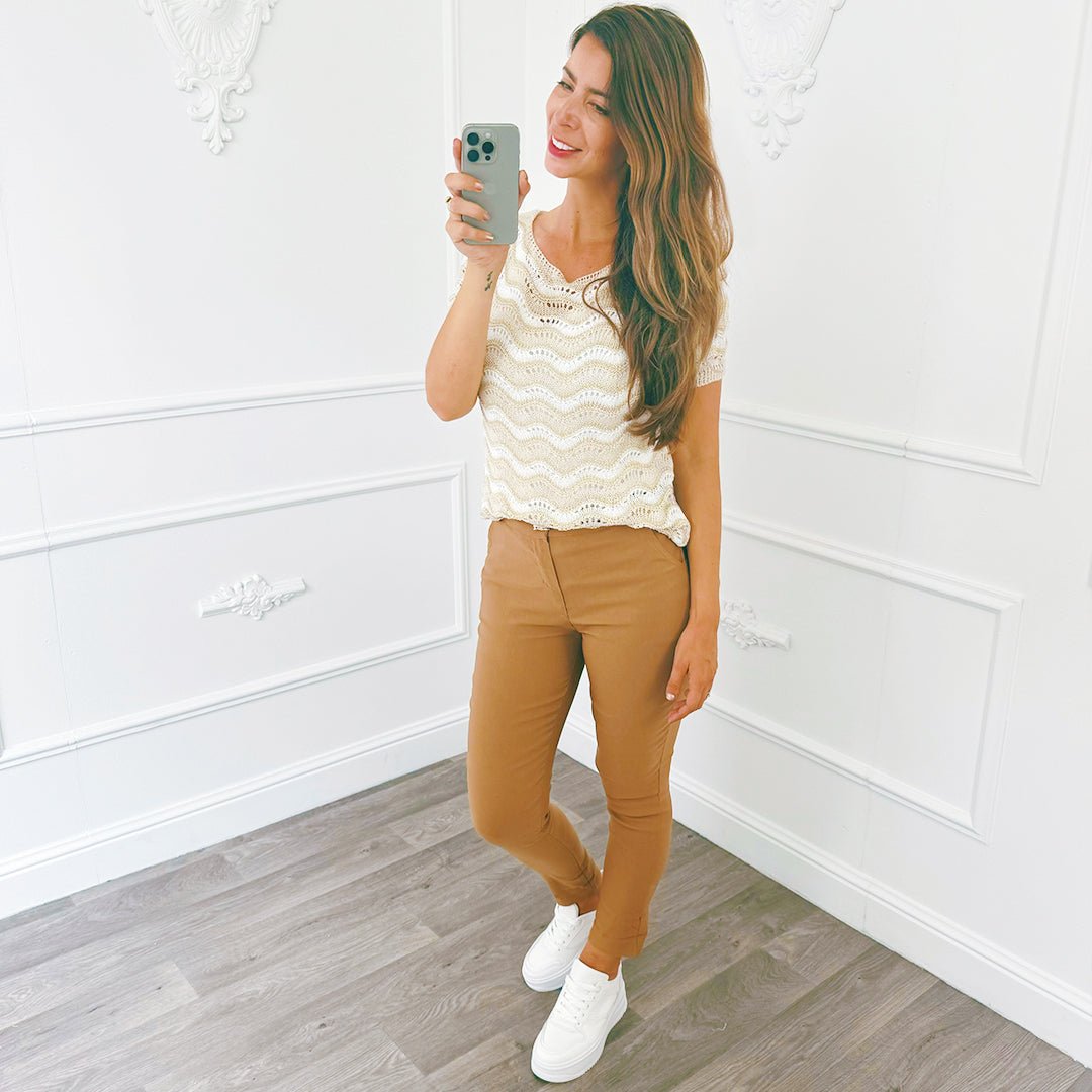 Top Knit Zigzag Lurex Beige - BlushFashionstore
