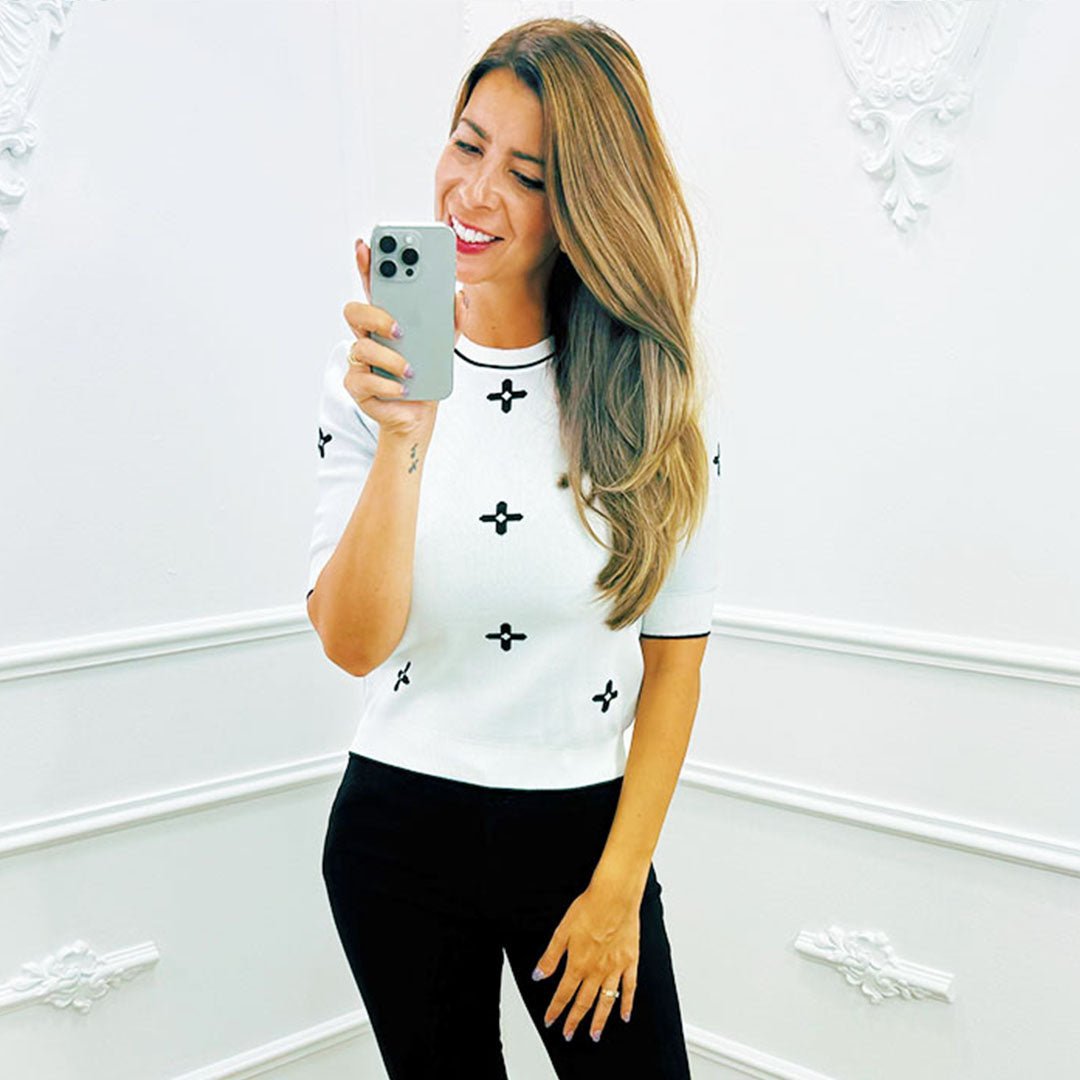 Top Monogram Wit - BlushFashionstore