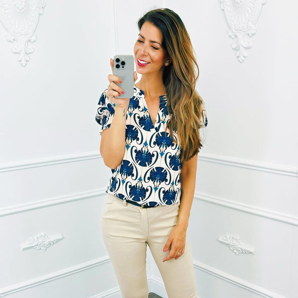 Top Print Marine Blauw - BlushFashionstore