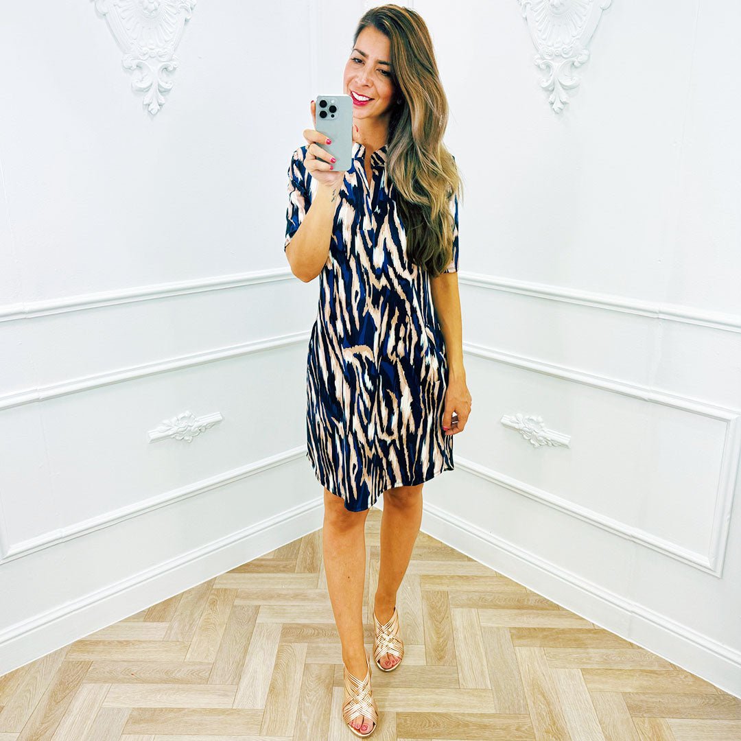 Travel Jurk Streep Marine Blauw - BlushFashionstore