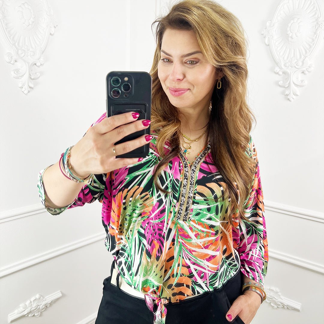Tropische stenen blouse - BlushFashionstore