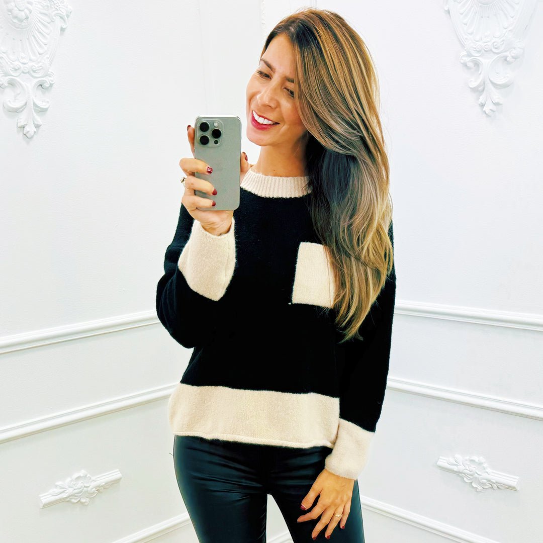 Trui Pocket Zwart - BlushFashionstore