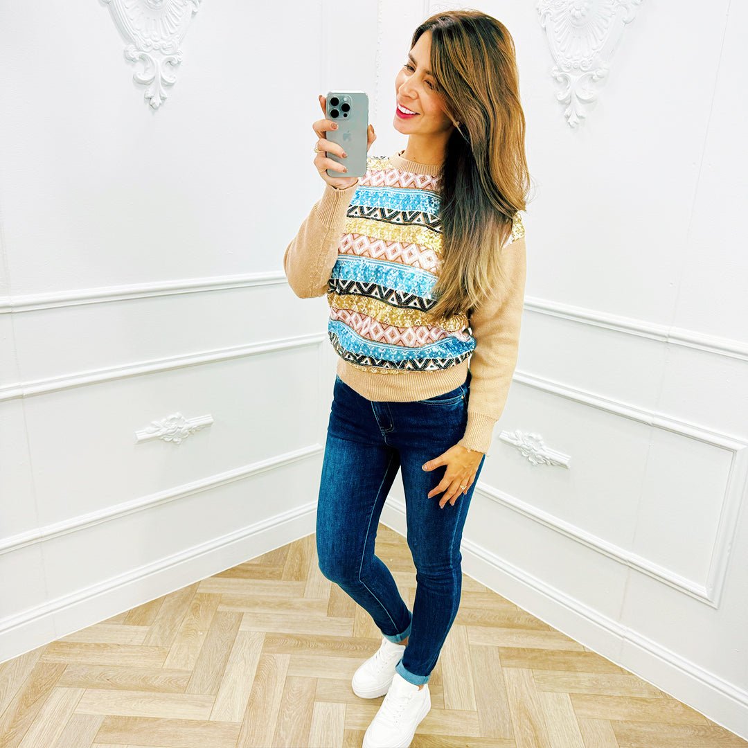 Trui Sequin Beige - BlushFashionstore