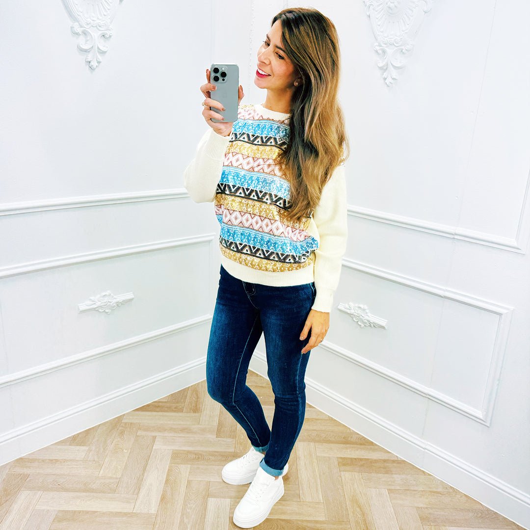 Trui Sequin Creme - BlushFashionstore
