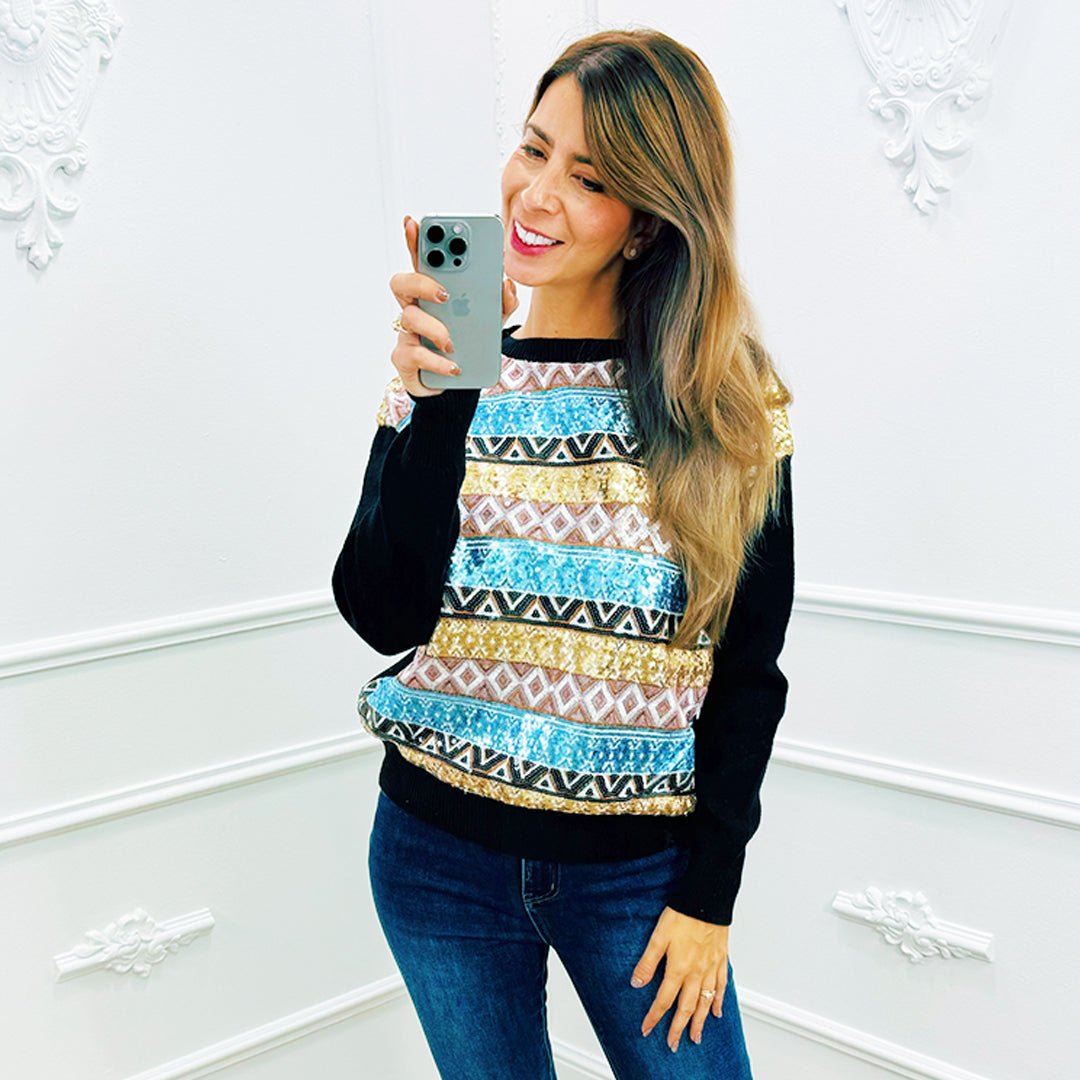 Trui Sequin Zwart - BlushFashionstore
