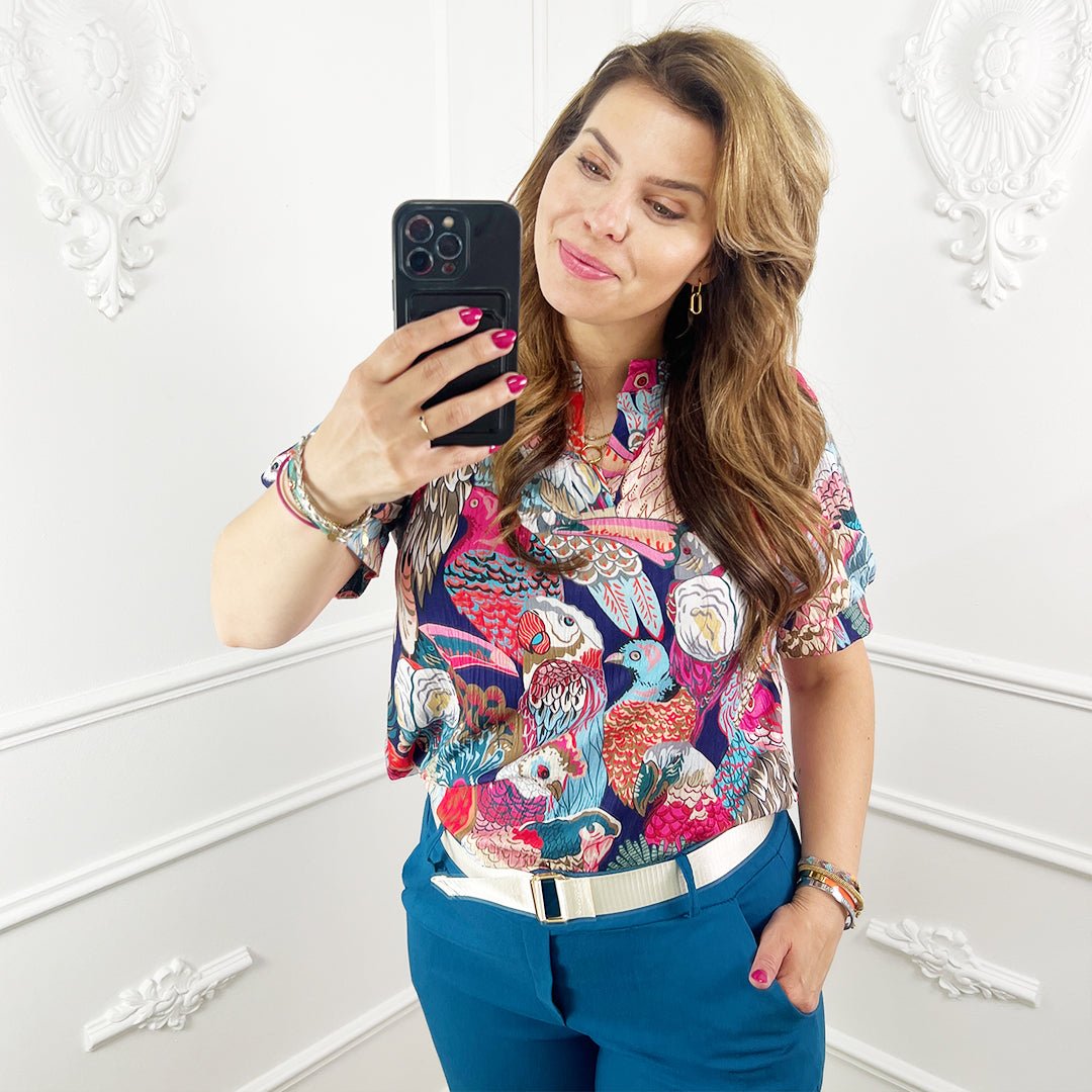 Vogelprint blouse blauw - BlushFashionstore