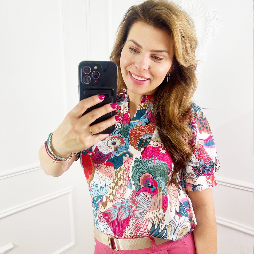 Vogelprint Blouse Roze - BlushFashionstore