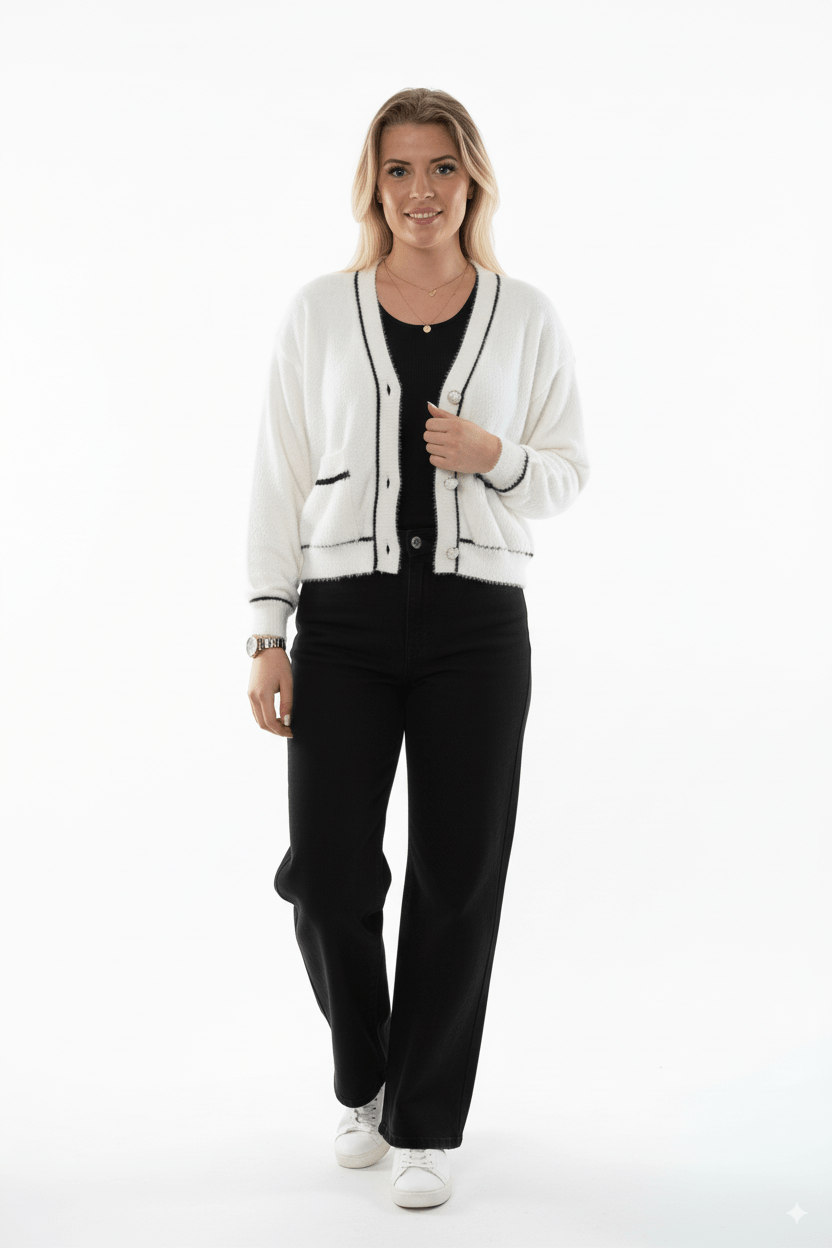 Wit Vest met Zwarte Bies en Luxe Knopen - BlushFashionstore