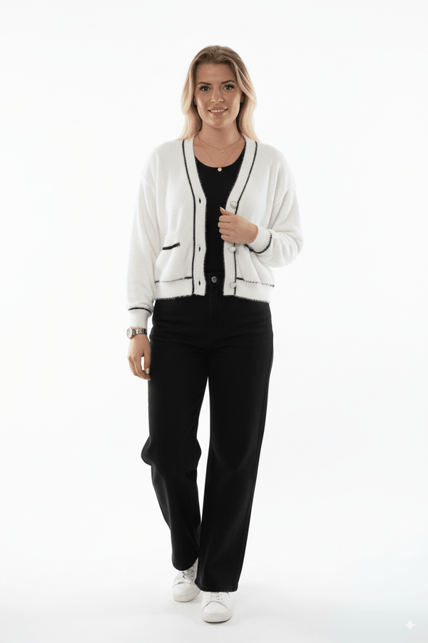 Wit Vest met Zwarte Bies en Luxe Knopen - BlushFashionstore