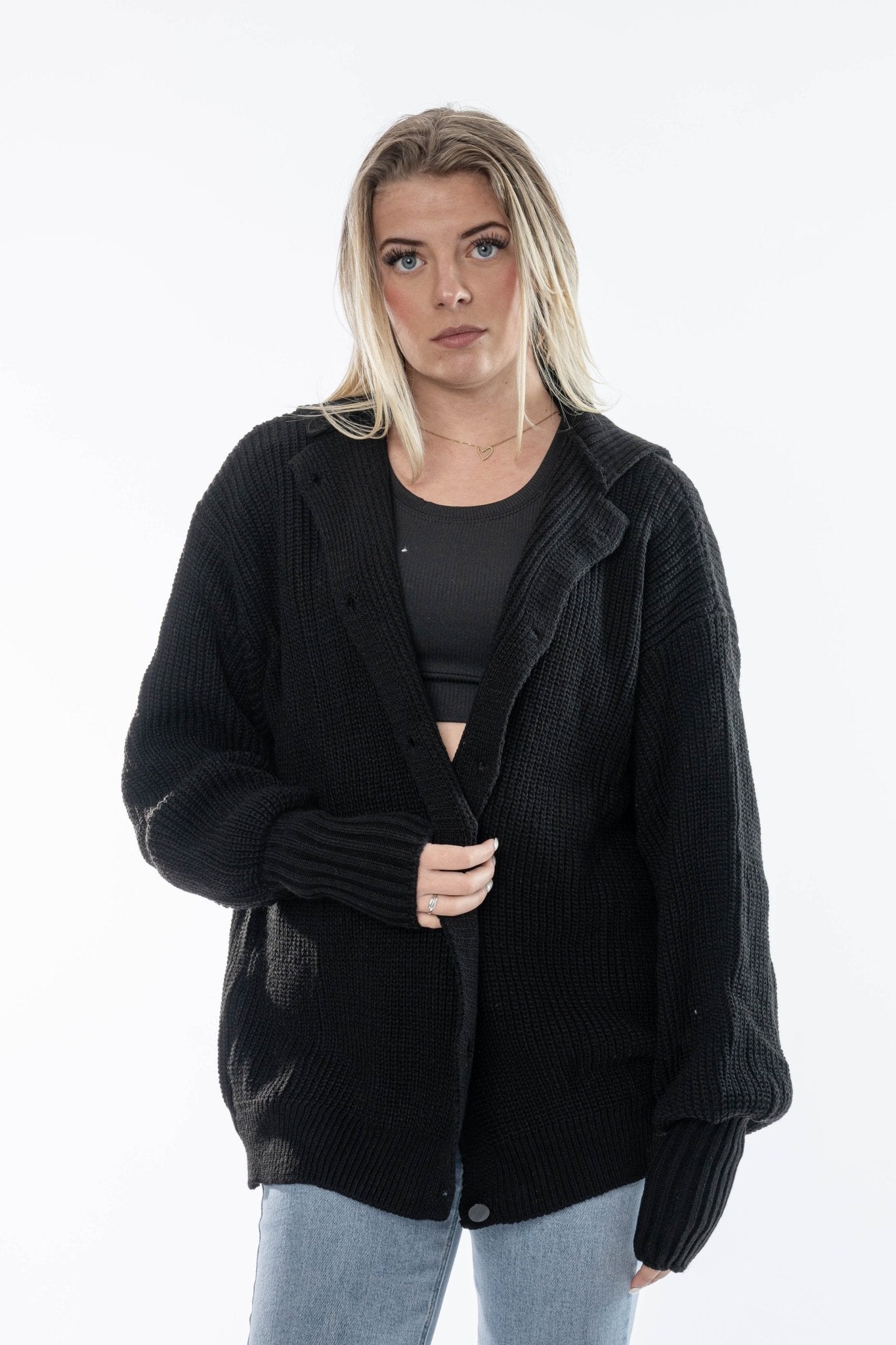 Zwart Oversized Gebreid Vest - BlushFashionstore