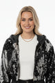 Zwart - Zilveren Pailletten Bomberjack – Dames Party Jas - BlushFashionstore