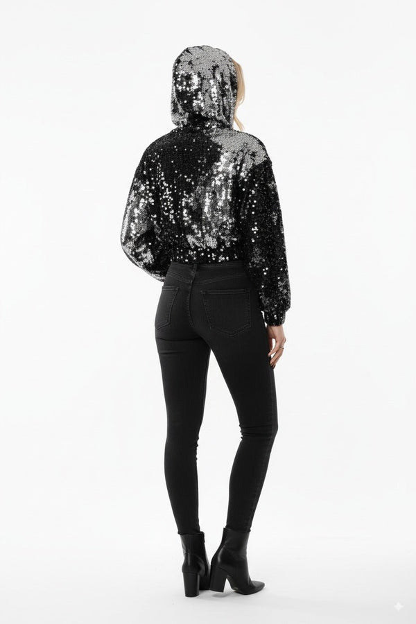 
                    
                      Zwart - Zilveren Pailletten Bomberjack – Dames Party Jas - BlushFashionstore
                    
                  
