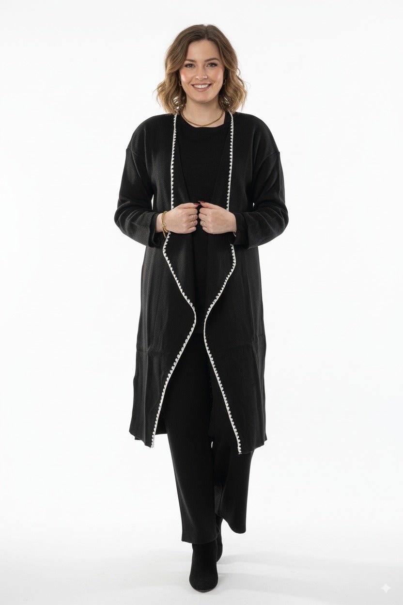 Zwarte 3 - Delige Dames Lounge Set Cardigan, Trui & Broek - BlushFashionstore