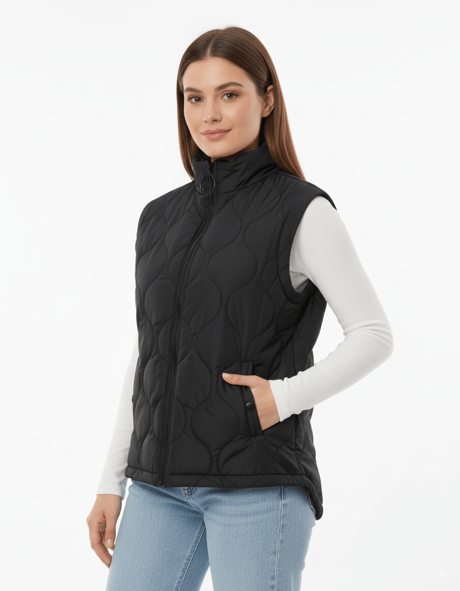 Zwarte Gewatteerde Bodywarmer met Rits & Steekzakken - BlushFashionstore