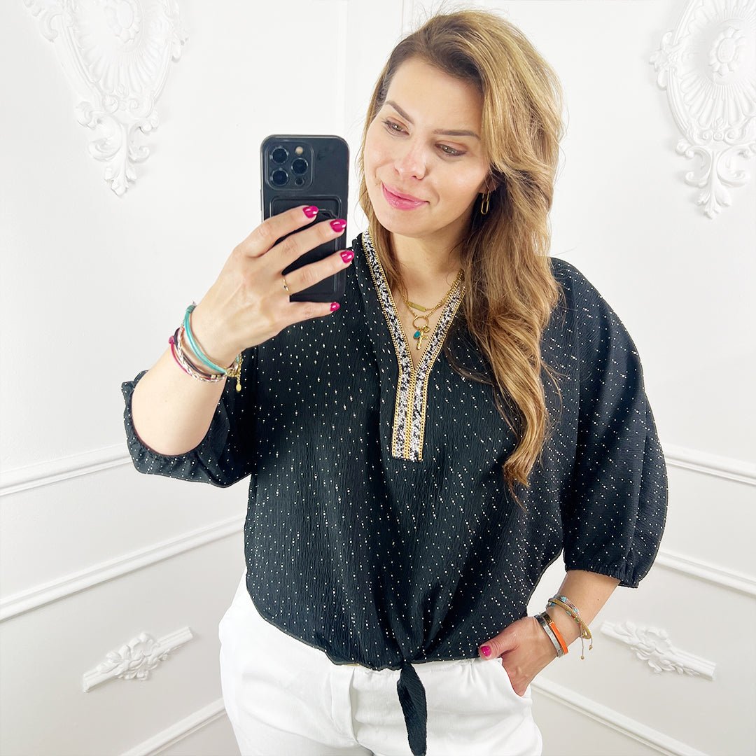 Zwarte glitter blouse - BlushFashionstore