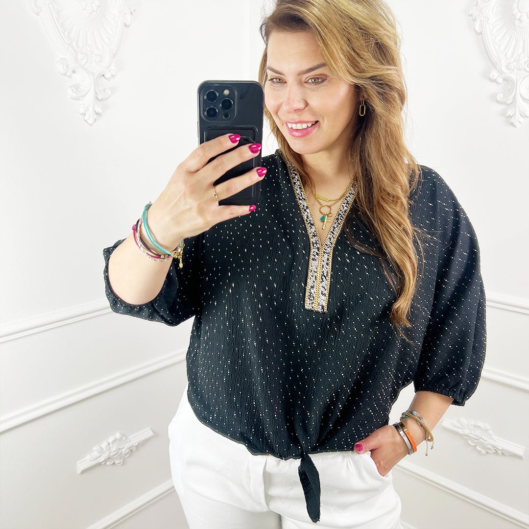 Zwarte glitter blouse - BlushFashionstore