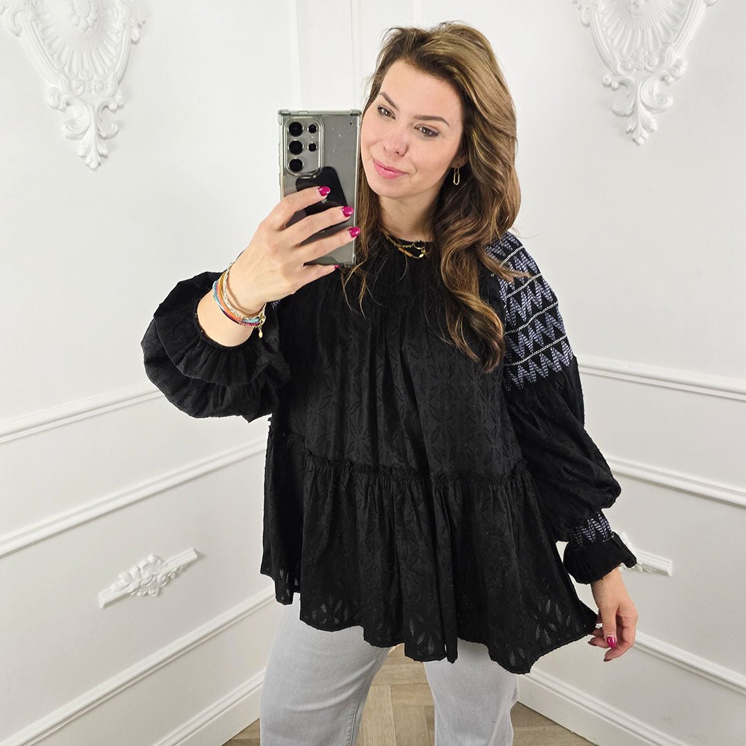 Zwarte katoenen top met strik - BlushFashionstore