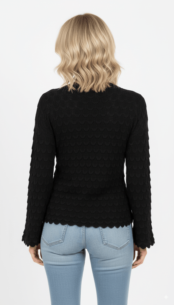 Zwarte Trui Dames – Gebreide Trui met Structuur en Wijde Mouwen - BlushFashionstore