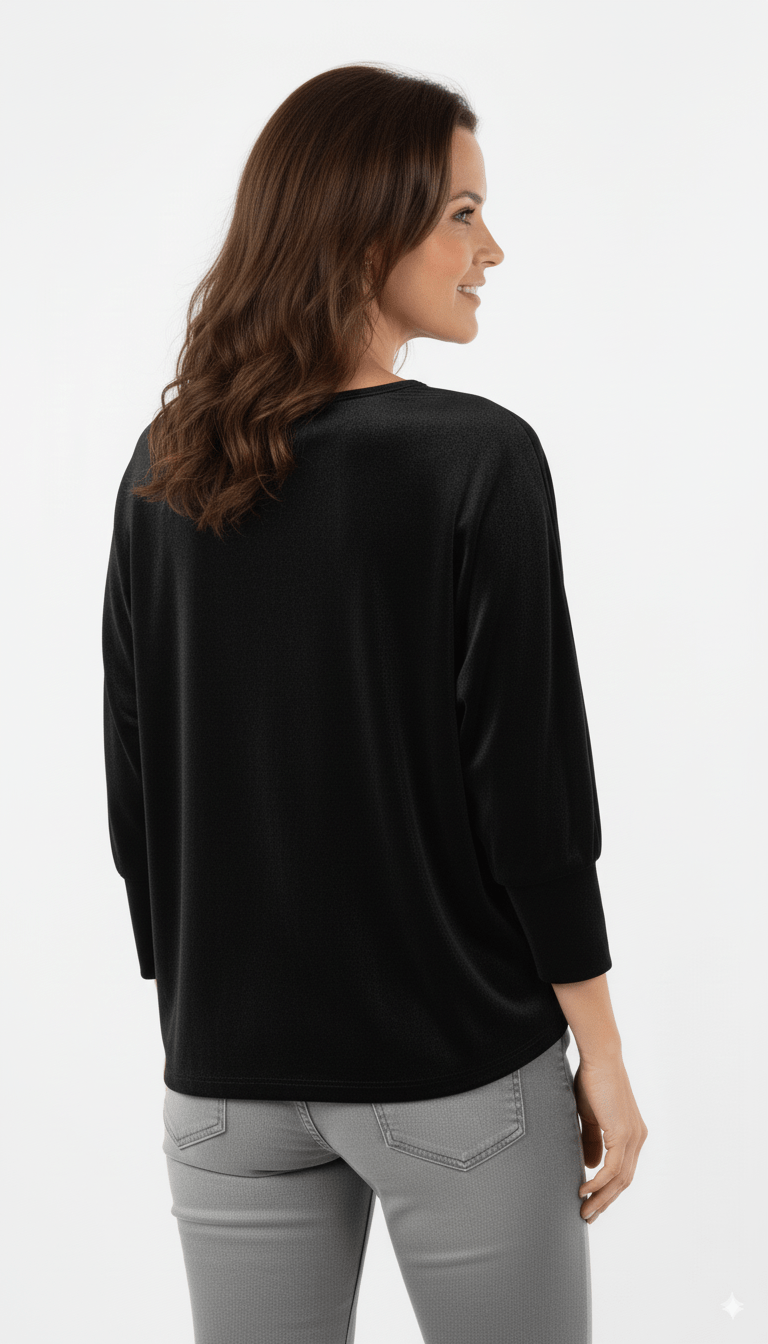 Zwarte Trui Dames – Losvallende Zachte Trui met Ronde Hals - BlushFashionstore