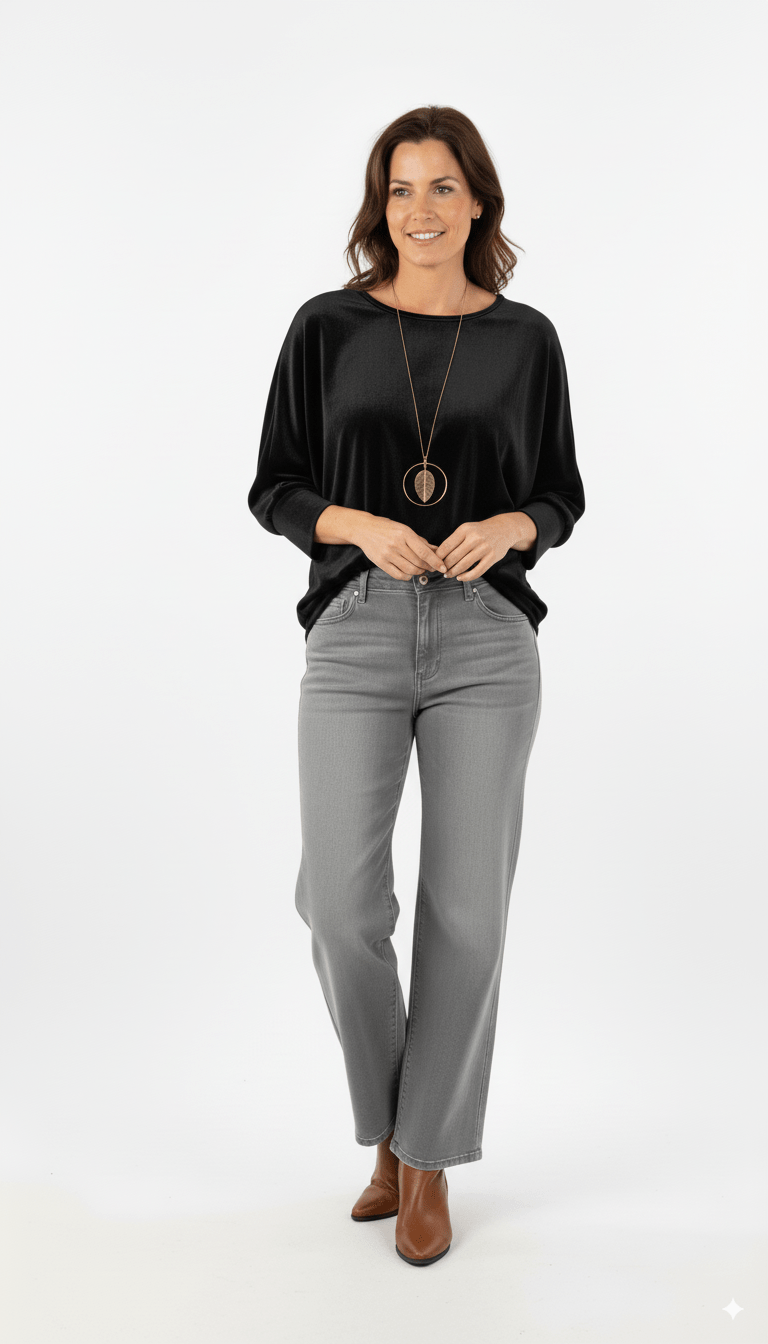 Zwarte Trui Dames – Losvallende Zachte Trui met Ronde Hals - BlushFashionstore