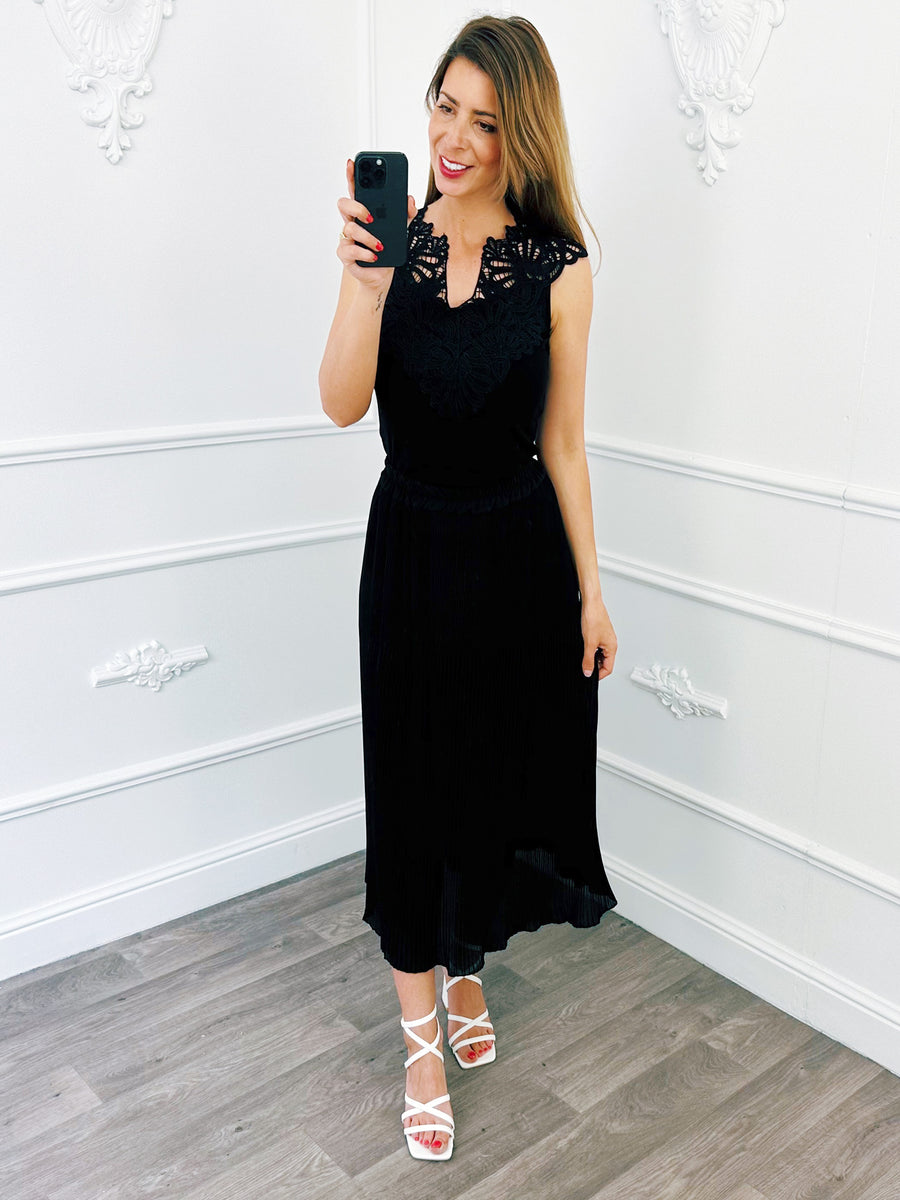 Lace V Top Zwart