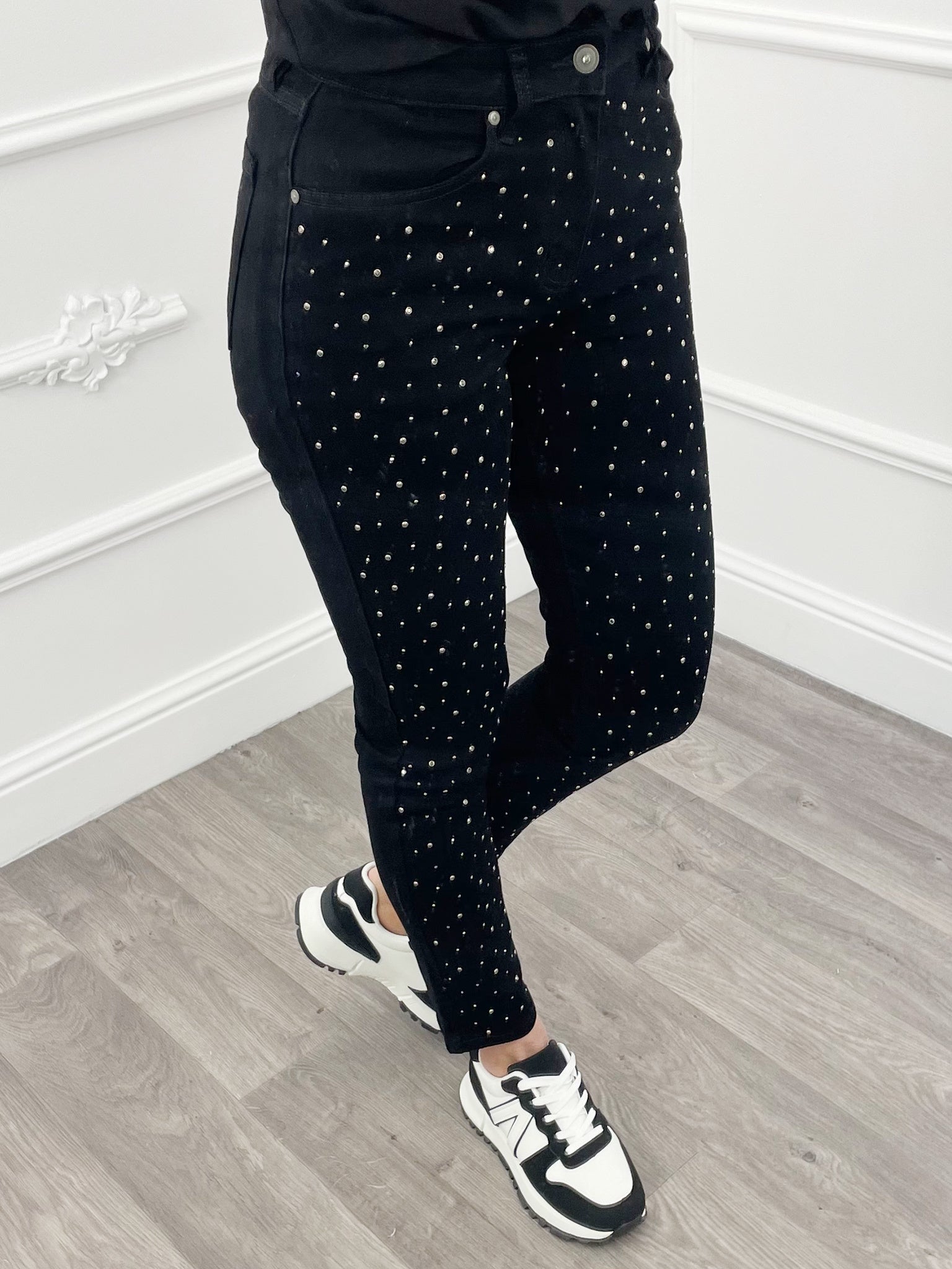 Stretch Jeans Strass Zwart