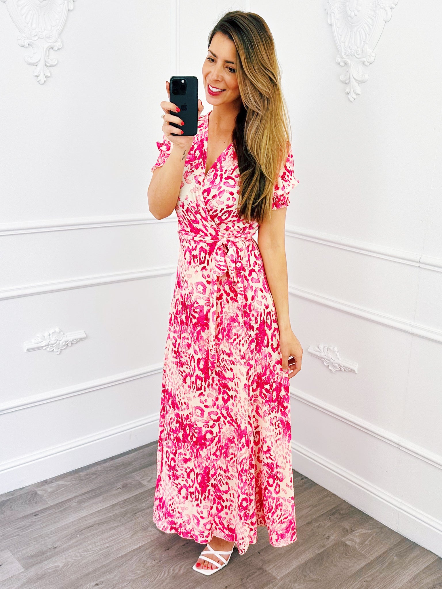 Dots Wikkel Jurk Lang Fuchsia