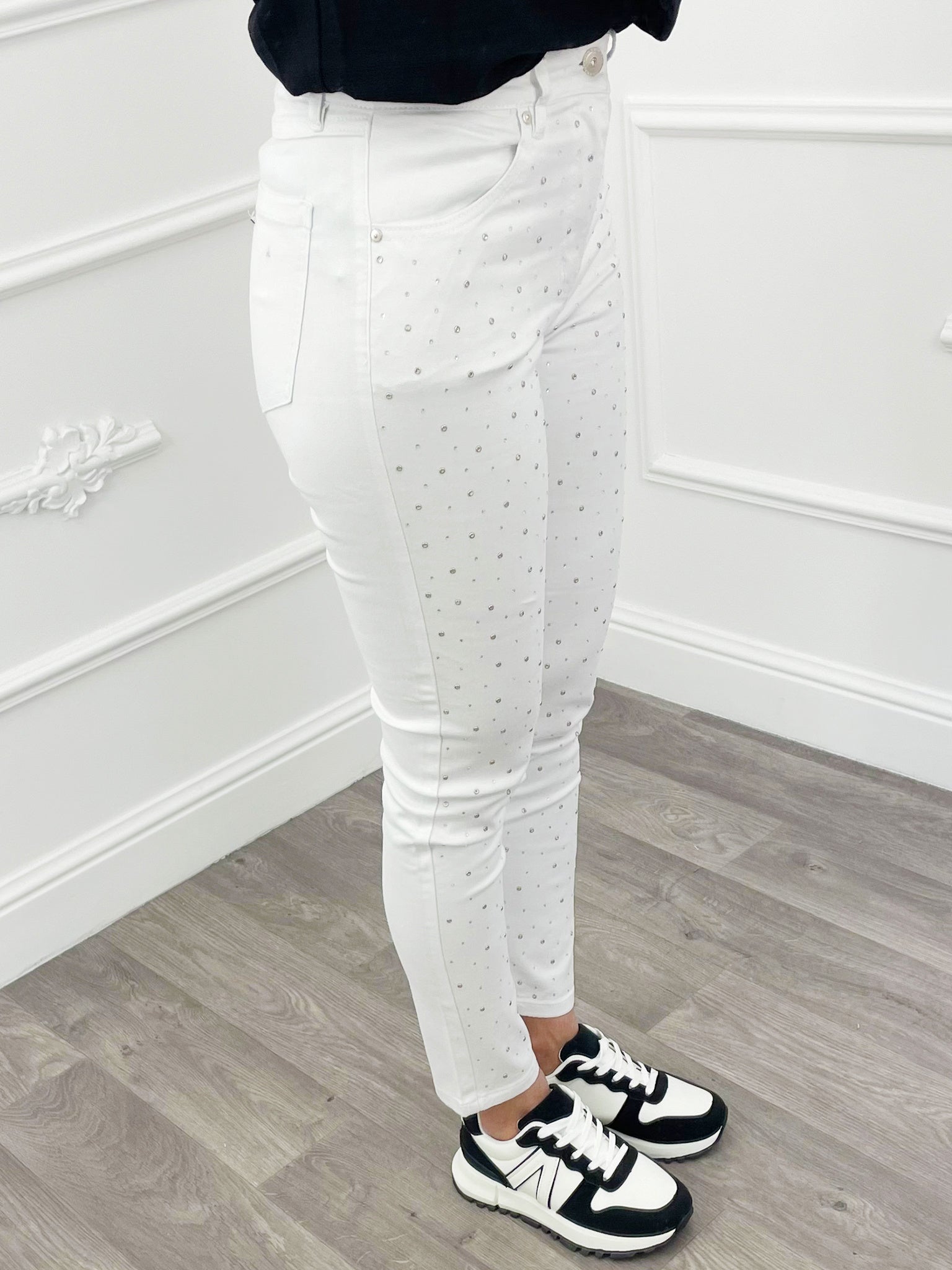 Stretch Jeans Rhinestone White