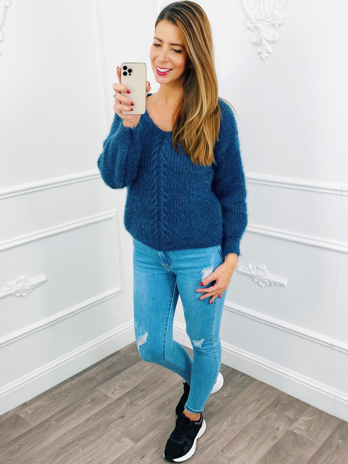 Kabel Knitted Trui Jeans Blauw