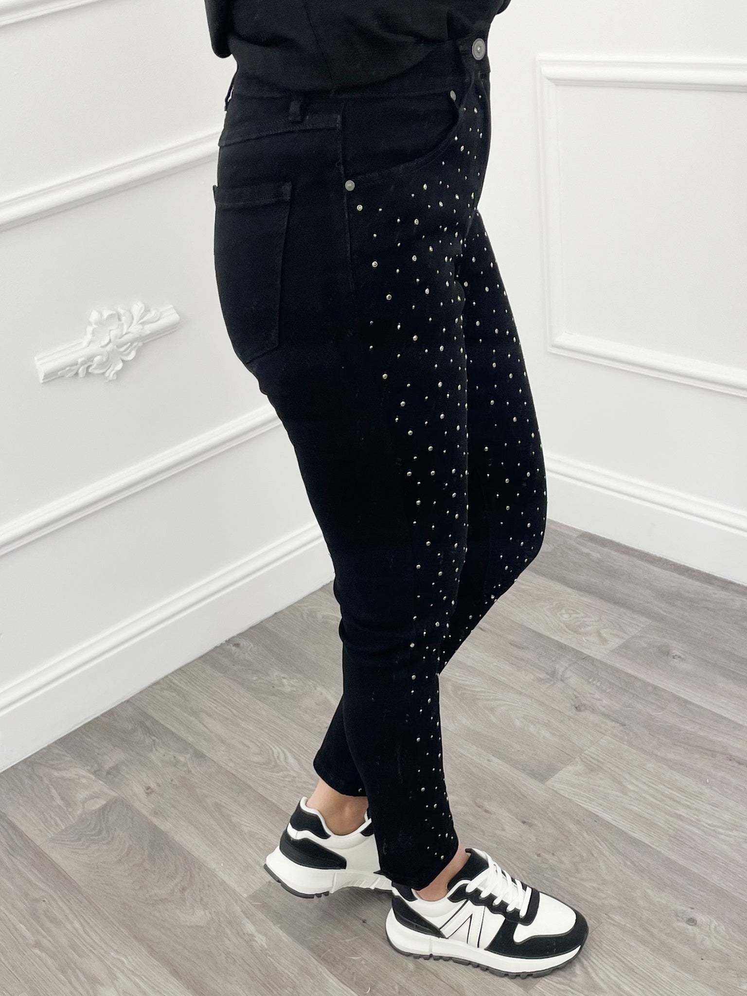 Stretch Jeans Strass Zwart