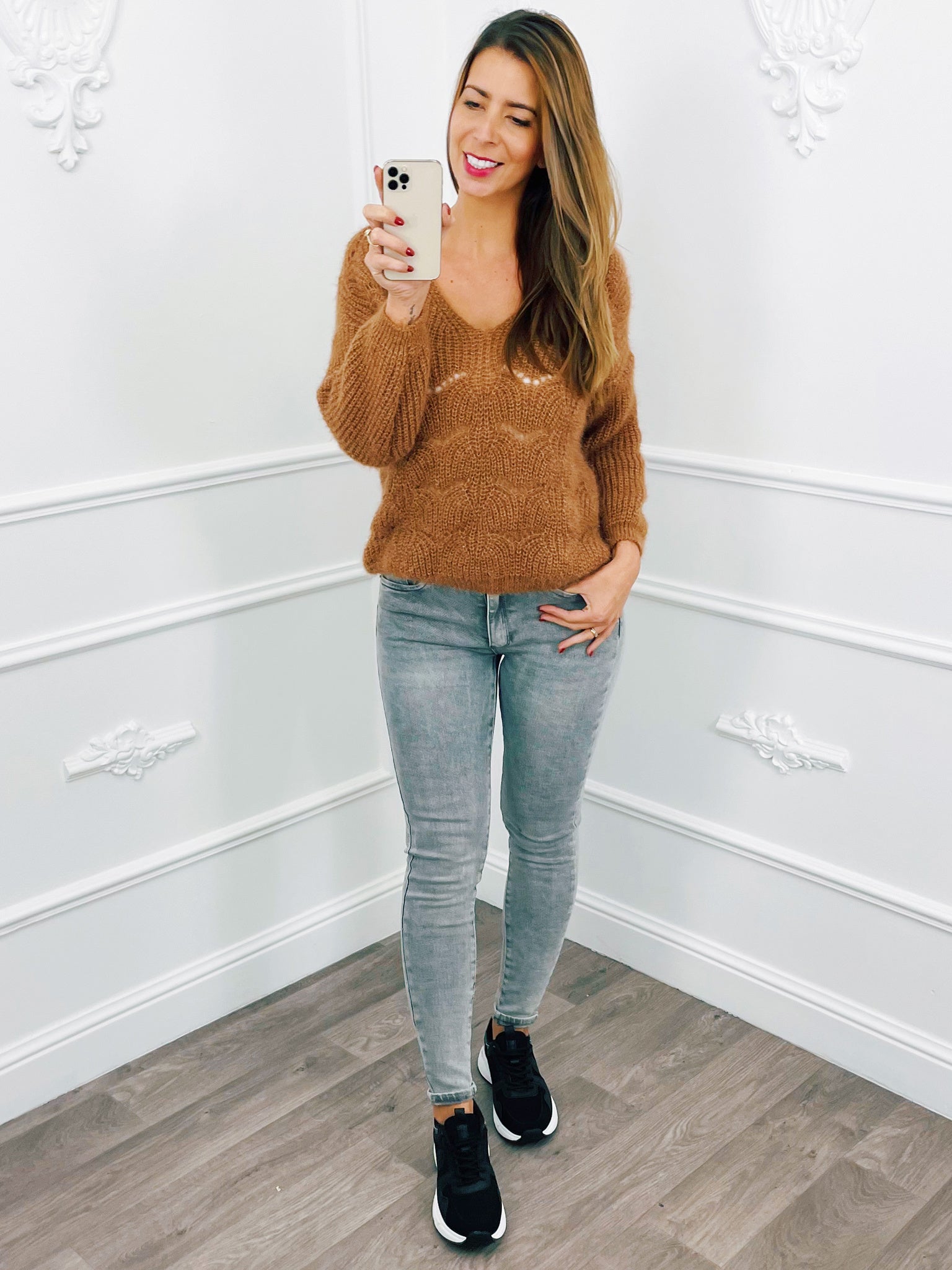Open Knitted Sweater Camel