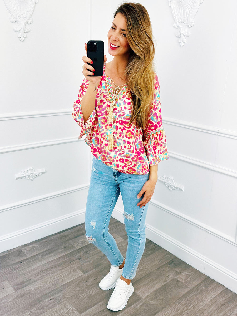 Leopard Ibiza Top Fuchsia