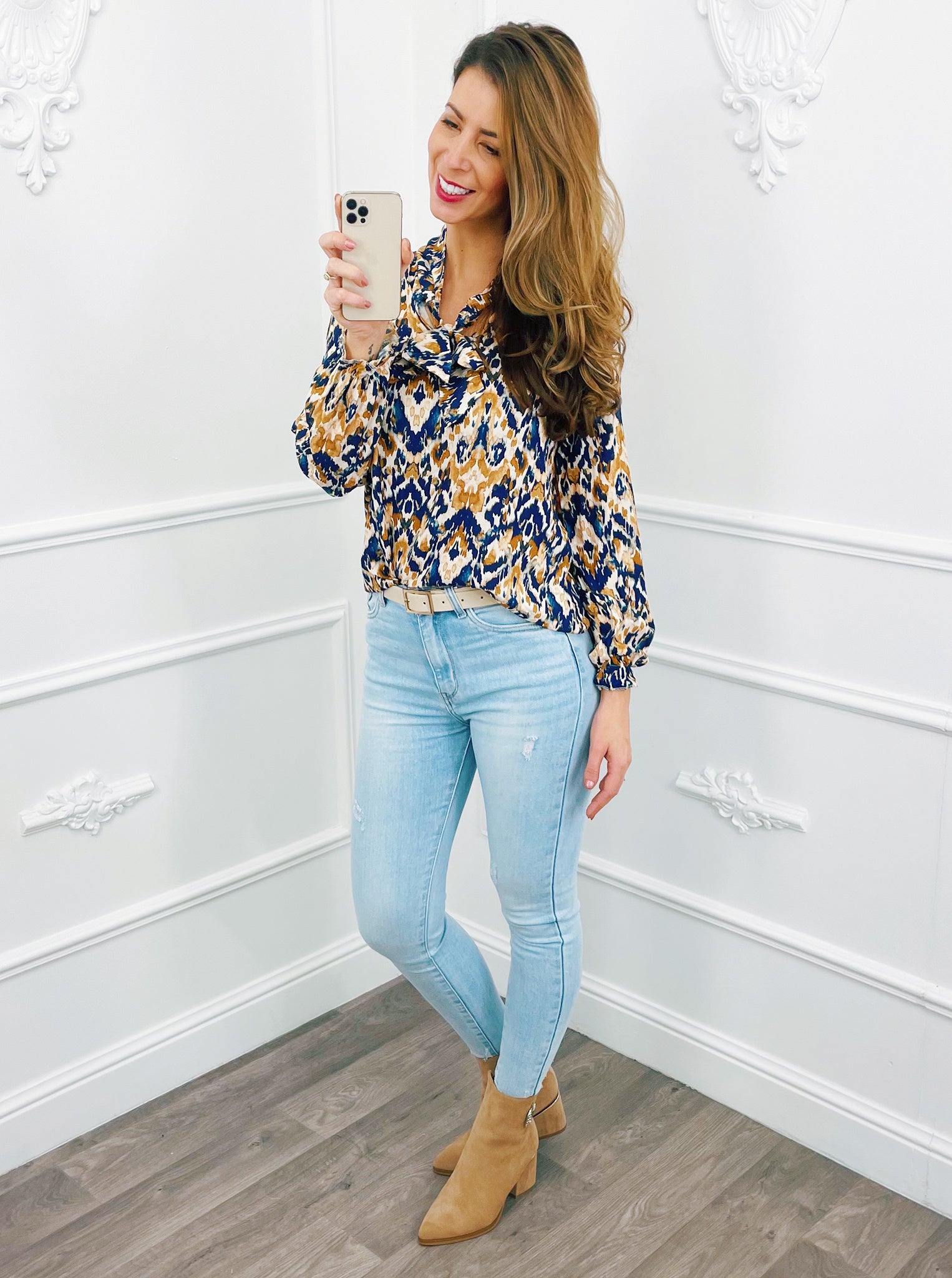 Smudge Strik Blouse Blauw