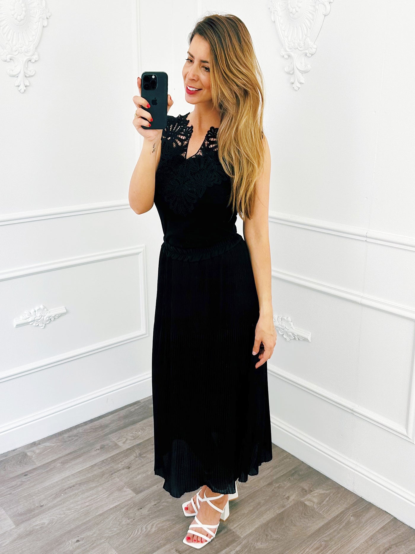 Lace V Top Zwart