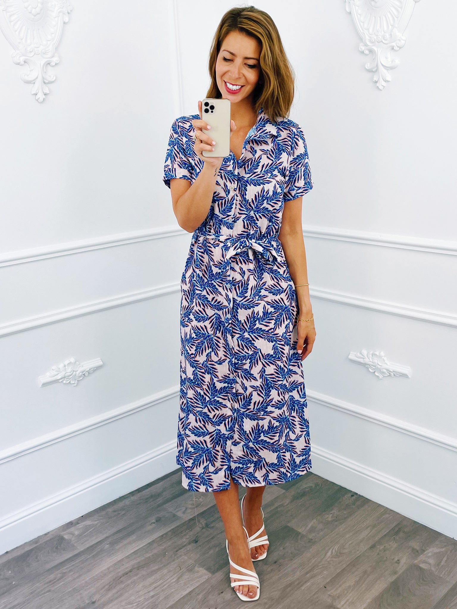 Robe Chemisier Feuille Longue Cobalt