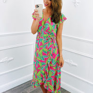 Robe Portefeuille Feuille Fuchsia