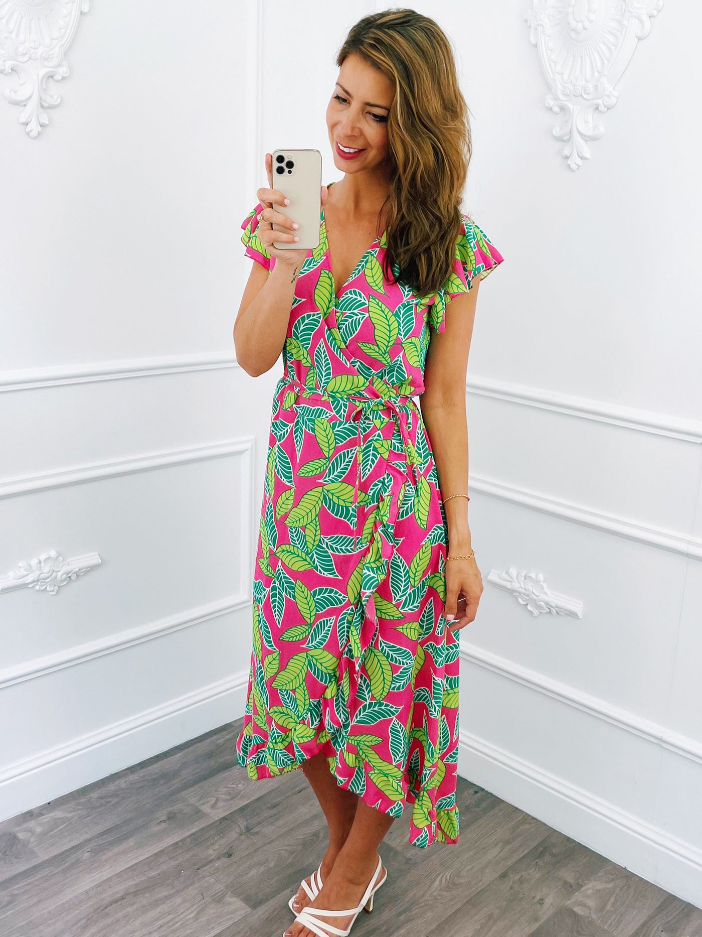 Robe Portefeuille Feuille Fuchsia